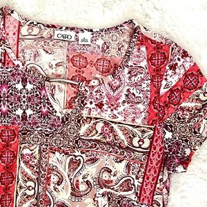 Boho Pink and Cream Paisley Patchwork Shark-bite Tunic  (Small)